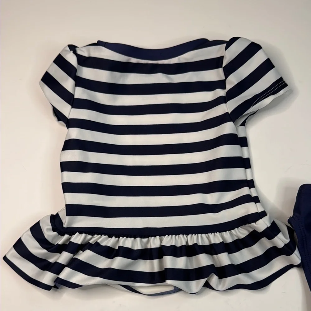 Cat & Jack‎ Baby Girls Navy and White Striped Nautical Swimsuit Size 12 Months